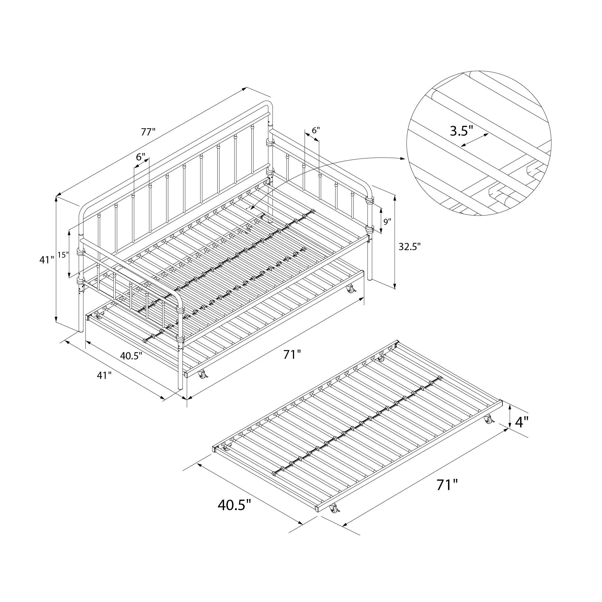 DHP Wallace Metal Daybed with Trundle - Black - Twin-Over-Twin