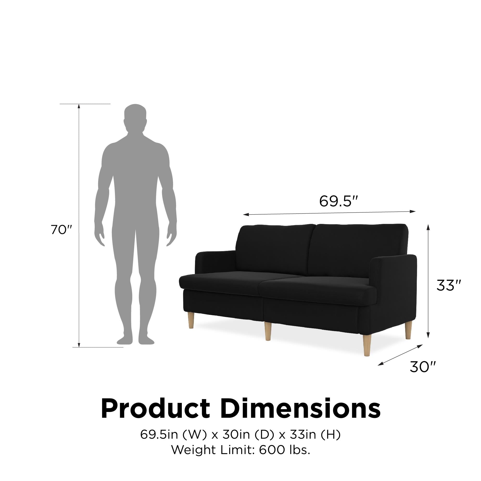 RealRooms Corah Pillowtop Sofa - Black