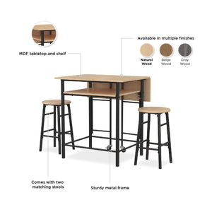 RealRooms Jace Kitchen Pub Set with Drop Leaf - Natural
