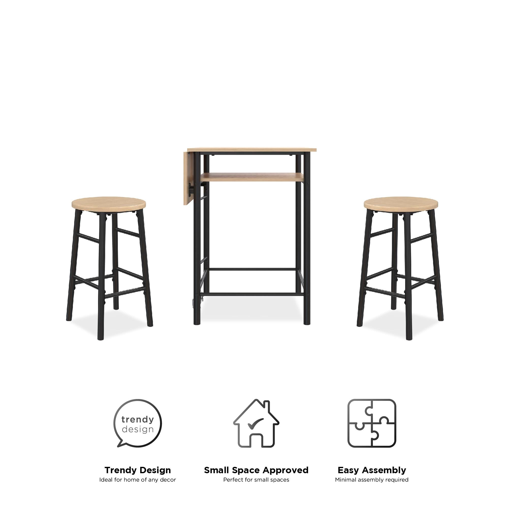 RealRooms Jace Kitchen Pub Set with Drop Leaf - Natural
