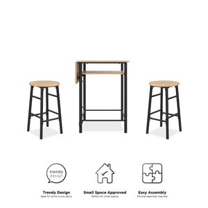 RealRooms Jace Kitchen Pub Set with Drop Leaf - Natural