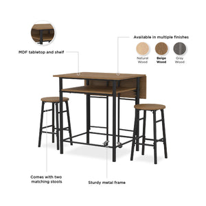 RealRooms Jace Kitchen Pub Set with Drop Leaf - Beige