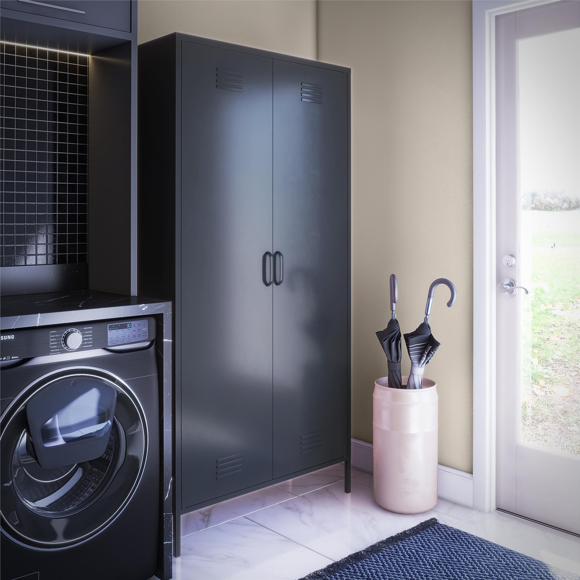 Systembuild Evolution Mission District Tall 2 Door Metal Locker Cabinet - Black