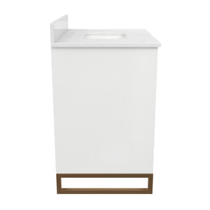 CosmoLiving Leona 30" Bathroom Vanity, White with Gold Metal - White - 30"