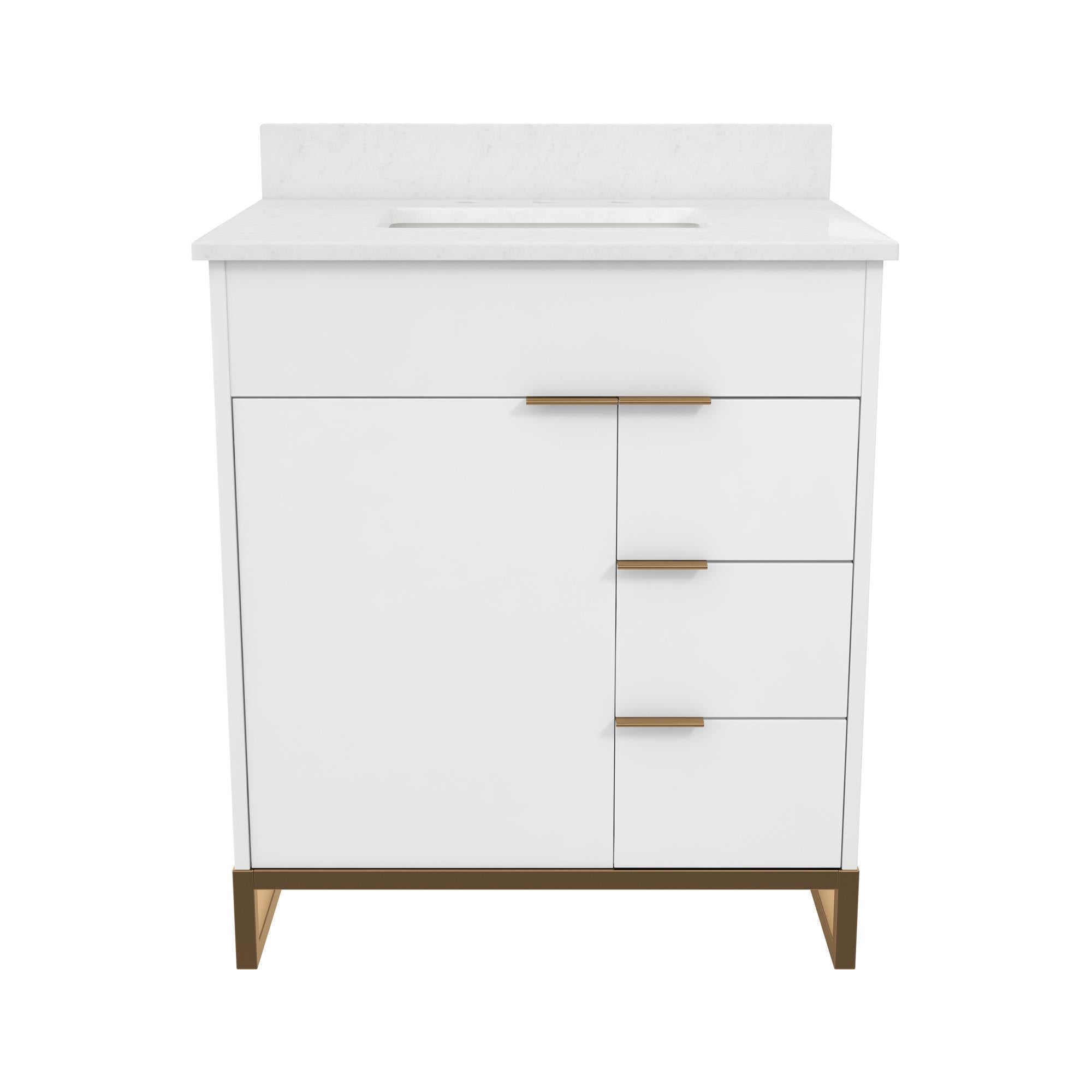 CosmoLiving Leona 30" Bathroom Vanity, White with Gold Metal - White - 30"