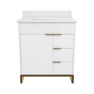 CosmoLiving Leona 30" Bathroom Vanity, White with Gold Metal - White - 30"