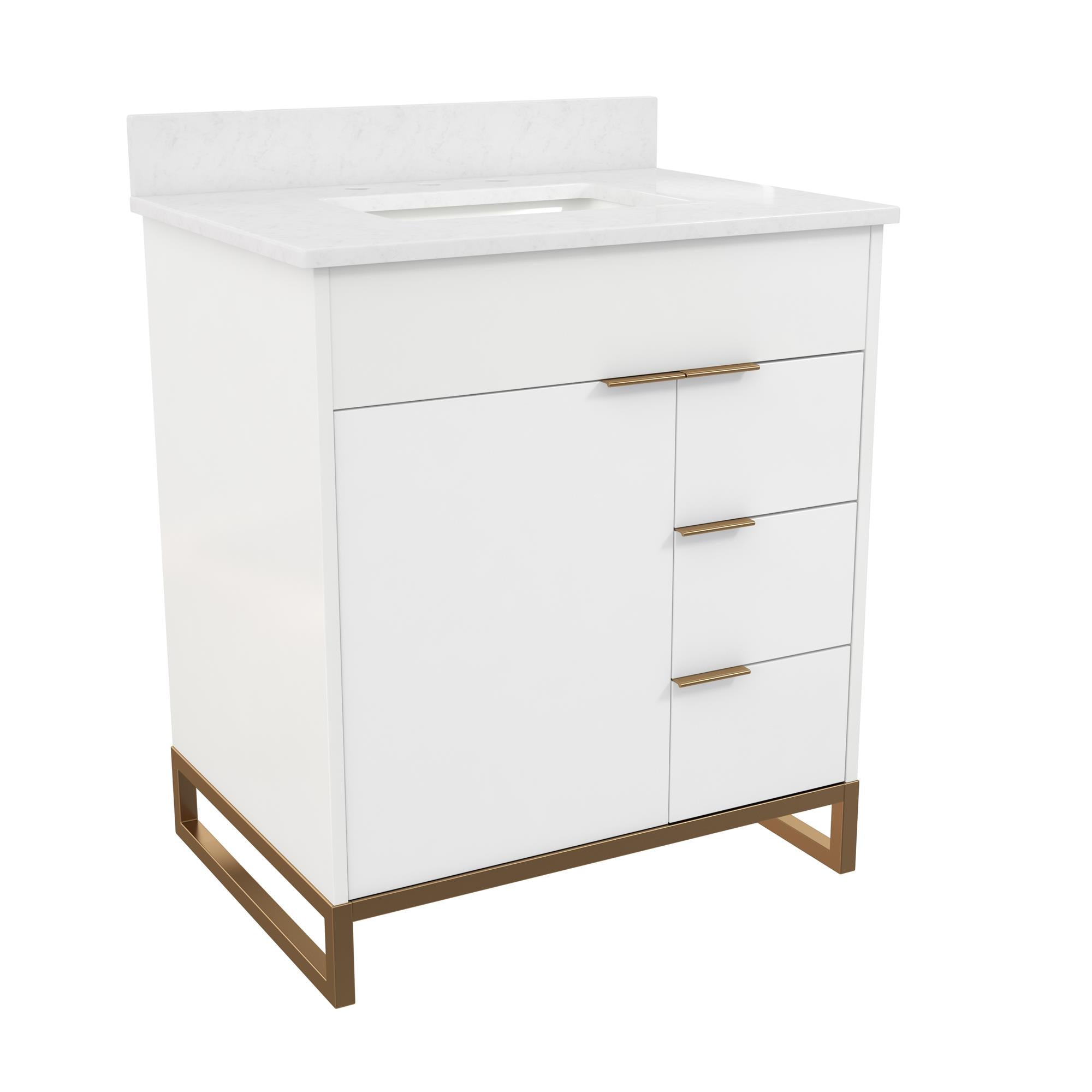 CosmoLiving Leona 30" Bathroom Vanity, White with Gold Metal - White - 30"