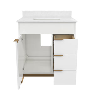 CosmoLiving Leona 30" Bathroom Vanity, White with Gold Metal - White - 30"