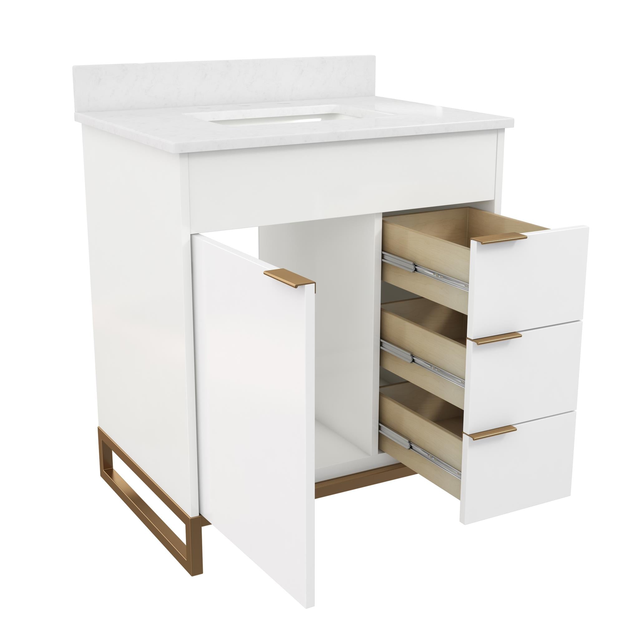 CosmoLiving Leona 30" Bathroom Vanity, White with Gold Metal - White - 30"