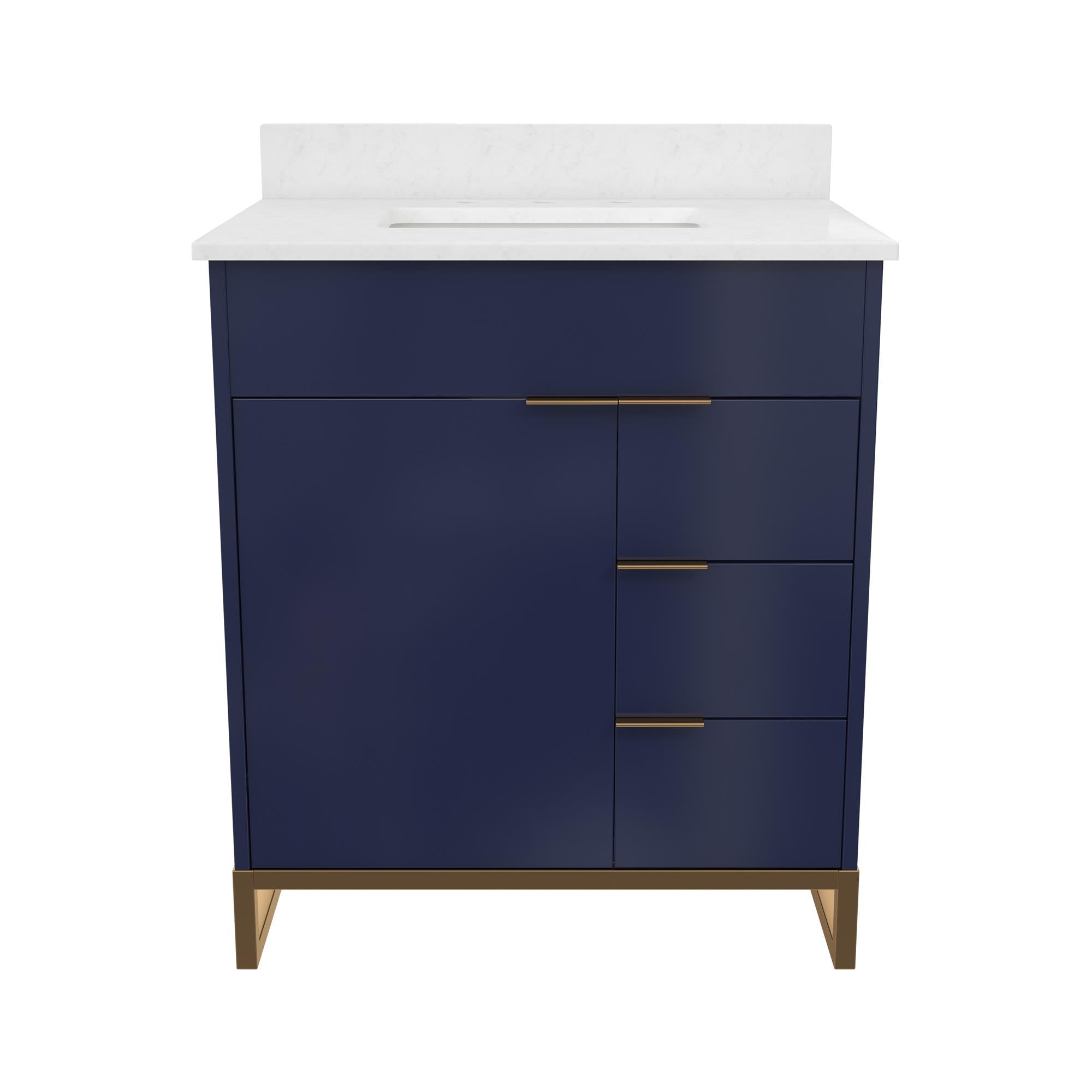 CosmoLiving Leona 30" Bathroom Vanity, Navy with Gold Metal - Navy - 30"
