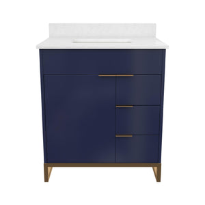 CosmoLiving Leona 30" Bathroom Vanity, Navy with Gold Metal - Navy - 30"