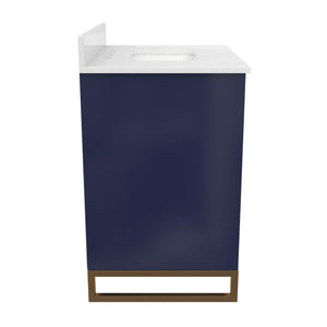 CosmoLiving Leona 30" Bathroom Vanity, Navy with Gold Metal - Navy - 30"
