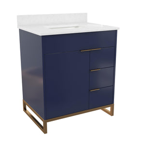 CosmoLiving Leona 30" Bathroom Vanity, Navy with Gold Metal - Navy - 30"