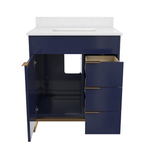 CosmoLiving Leona 30" Bathroom Vanity, Navy with Gold Metal - Navy - 30"