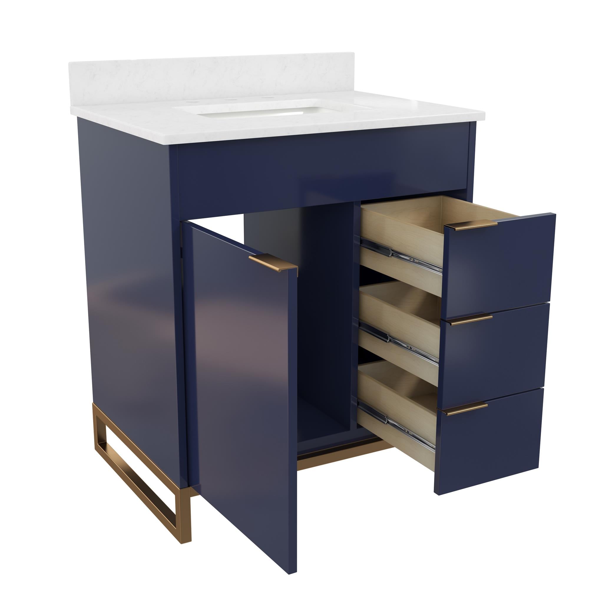 CosmoLiving Leona 30" Bathroom Vanity, Navy with Gold Metal - Navy - 30"