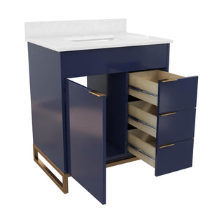 CosmoLiving Leona 30" Bathroom Vanity, Navy with Gold Metal - Navy - 30"