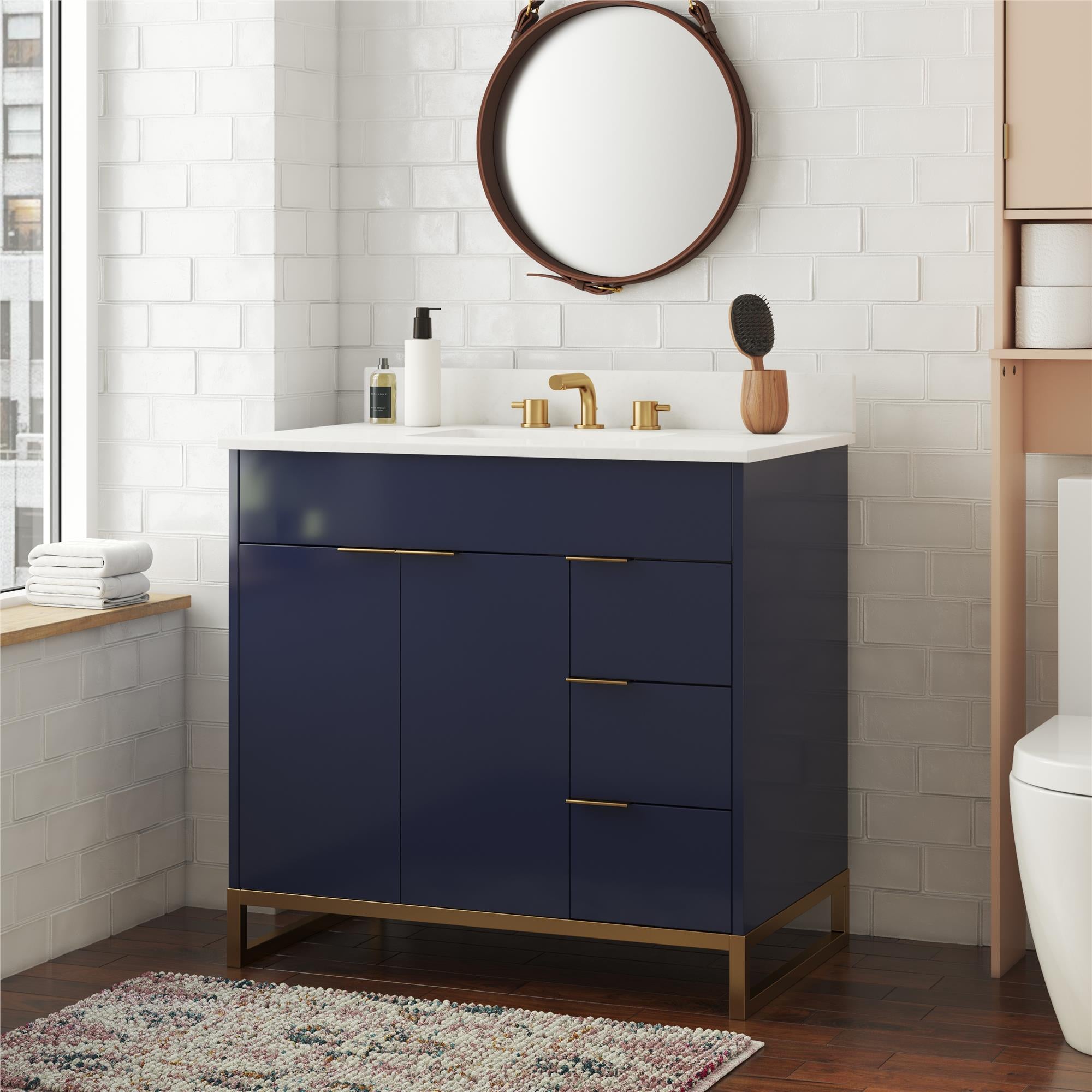 CosmoLiving Leona 36" Bathroom Vanity  - Navy - 36"