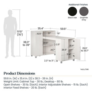 Systembuild Evolution Camberly Hobby and Craft Desk with Storage Cabinet - Graphite Grey