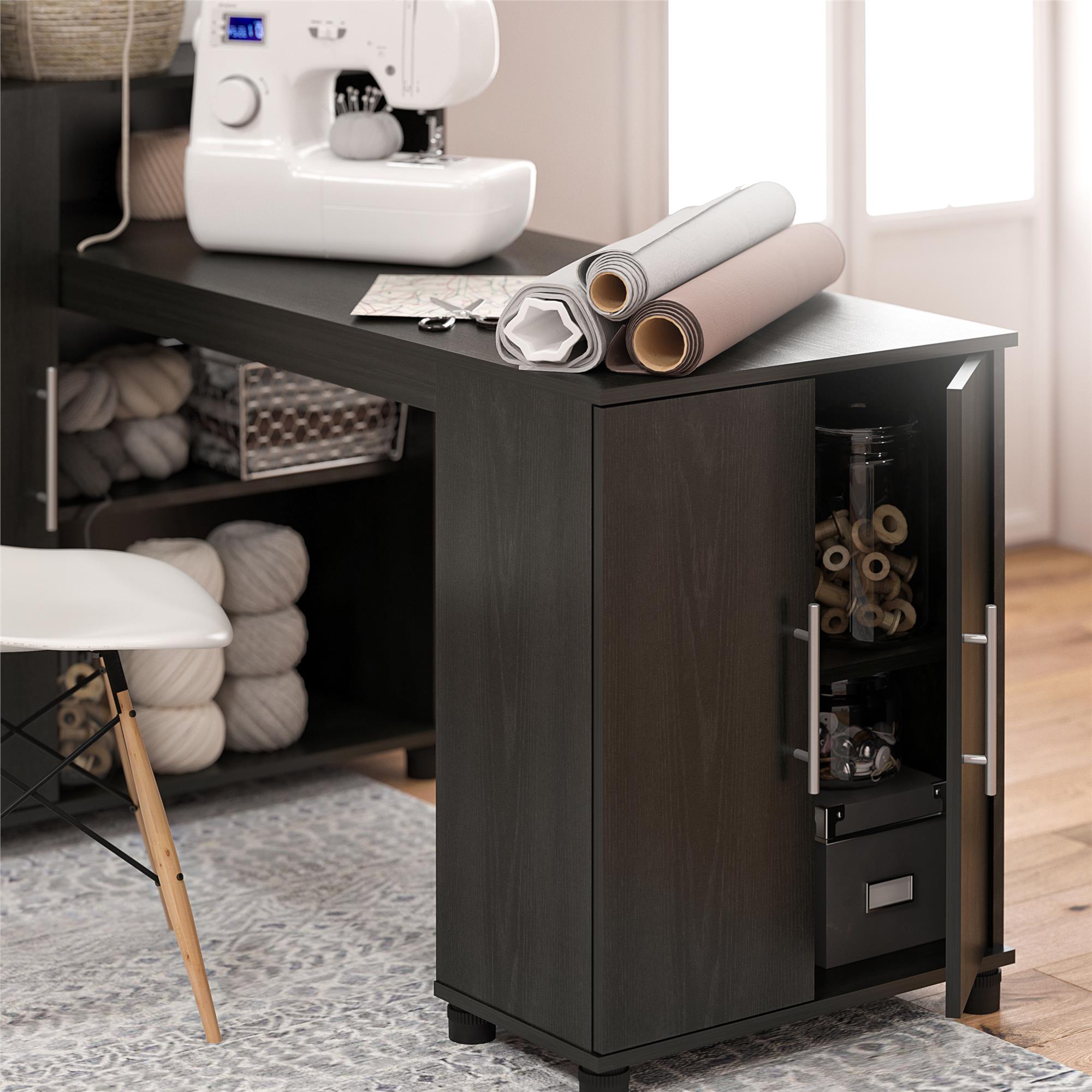Systembuild Evolution Camberly Hobby and Craft Desk with Storage Cabinet - Black Oak