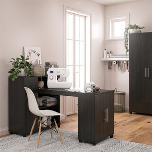 Systembuild Evolution Camberly Hobby and Craft Desk with Storage Cabinet - Black Oak