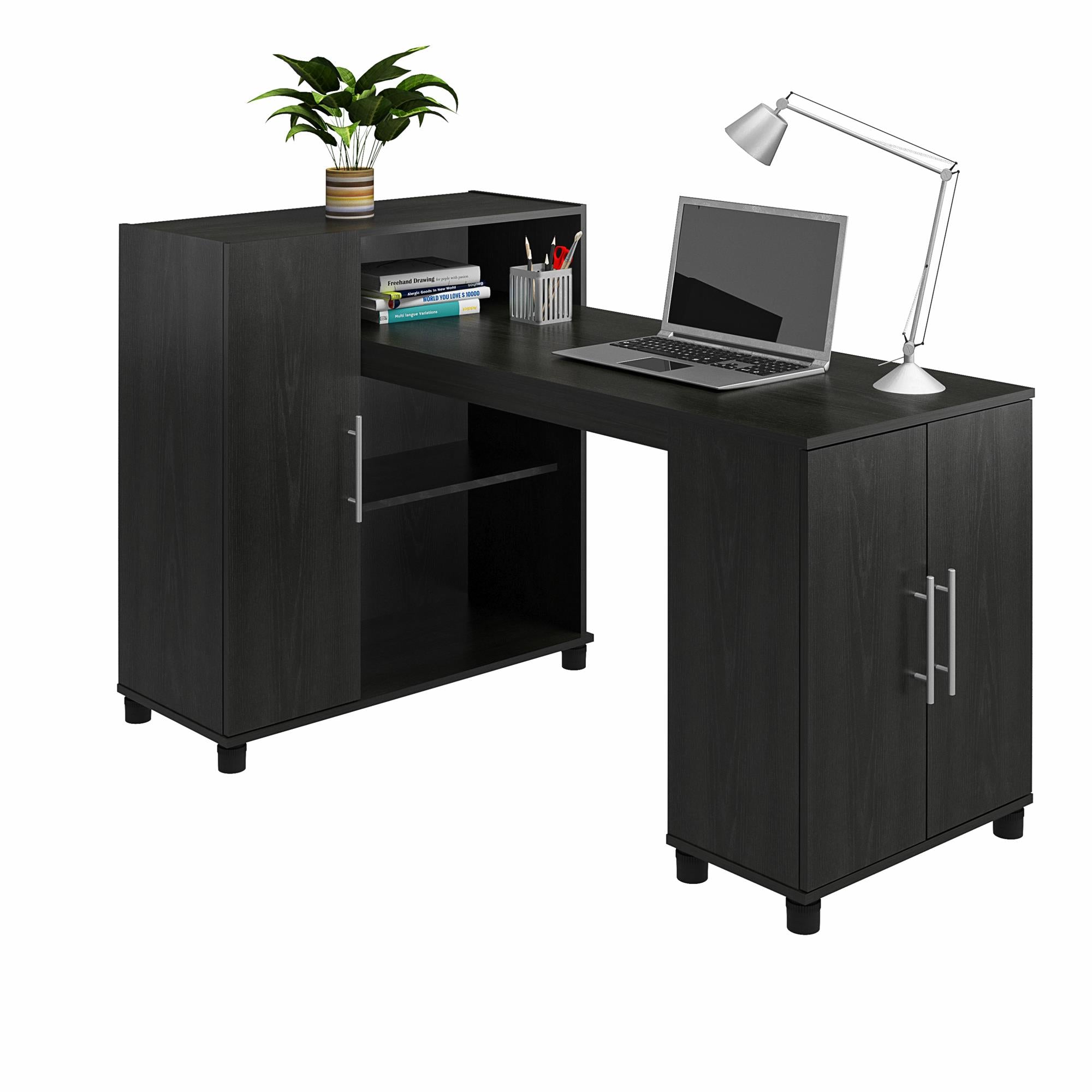 Systembuild Evolution Camberly Hobby and Craft Desk with Storage Cabinet - Black Oak