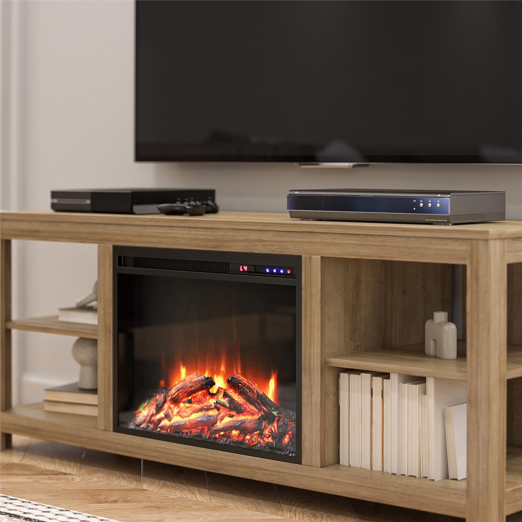 Ameriwood Home Melville Electric Fireplace Console TV Stand for TVs up to 65" - Natural