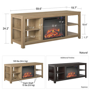 Ameriwood Home Melville Electric Fireplace Console TV Stand for TVs up to 65" - Natural