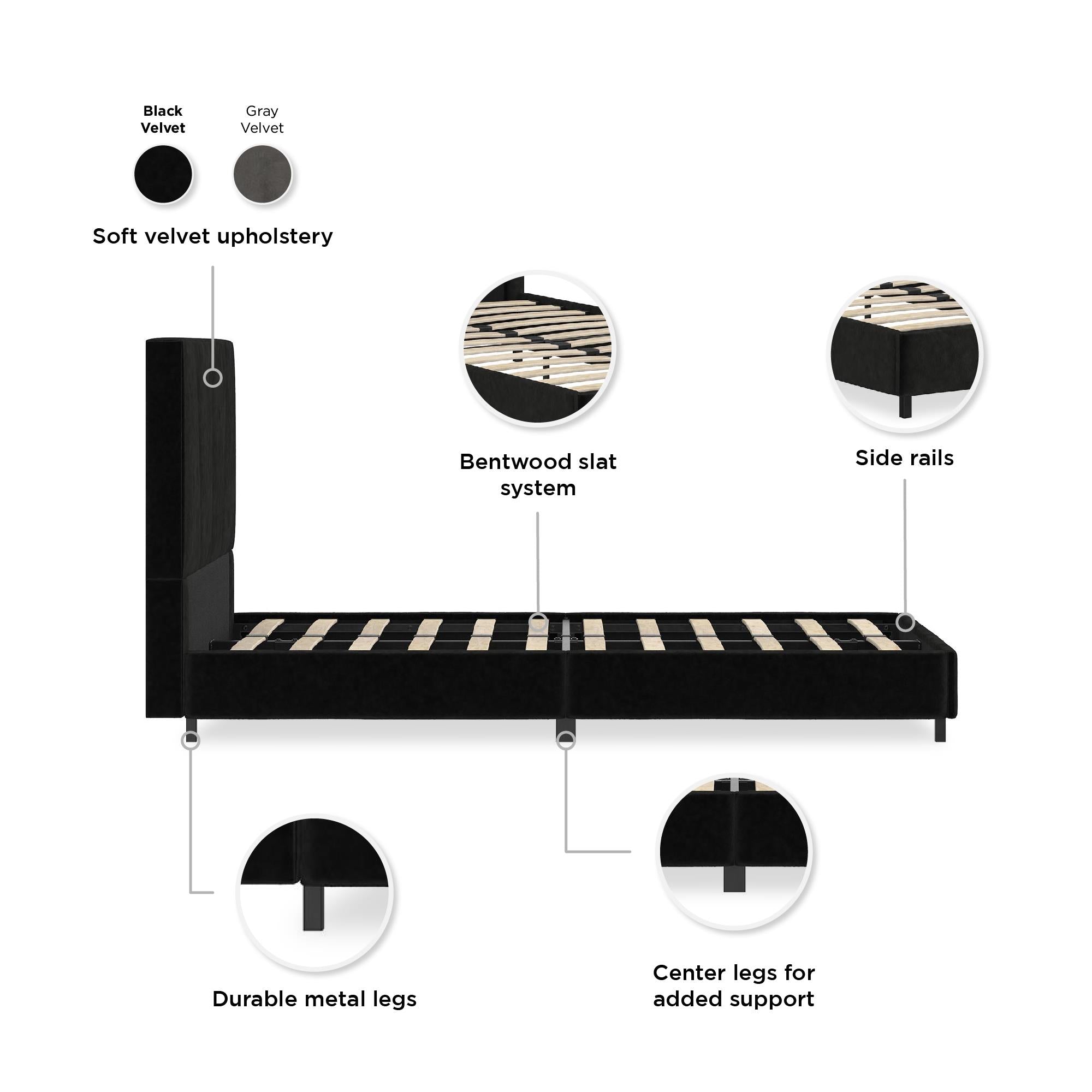 RealRooms Maverick Upholstered Bed - Black - Twin