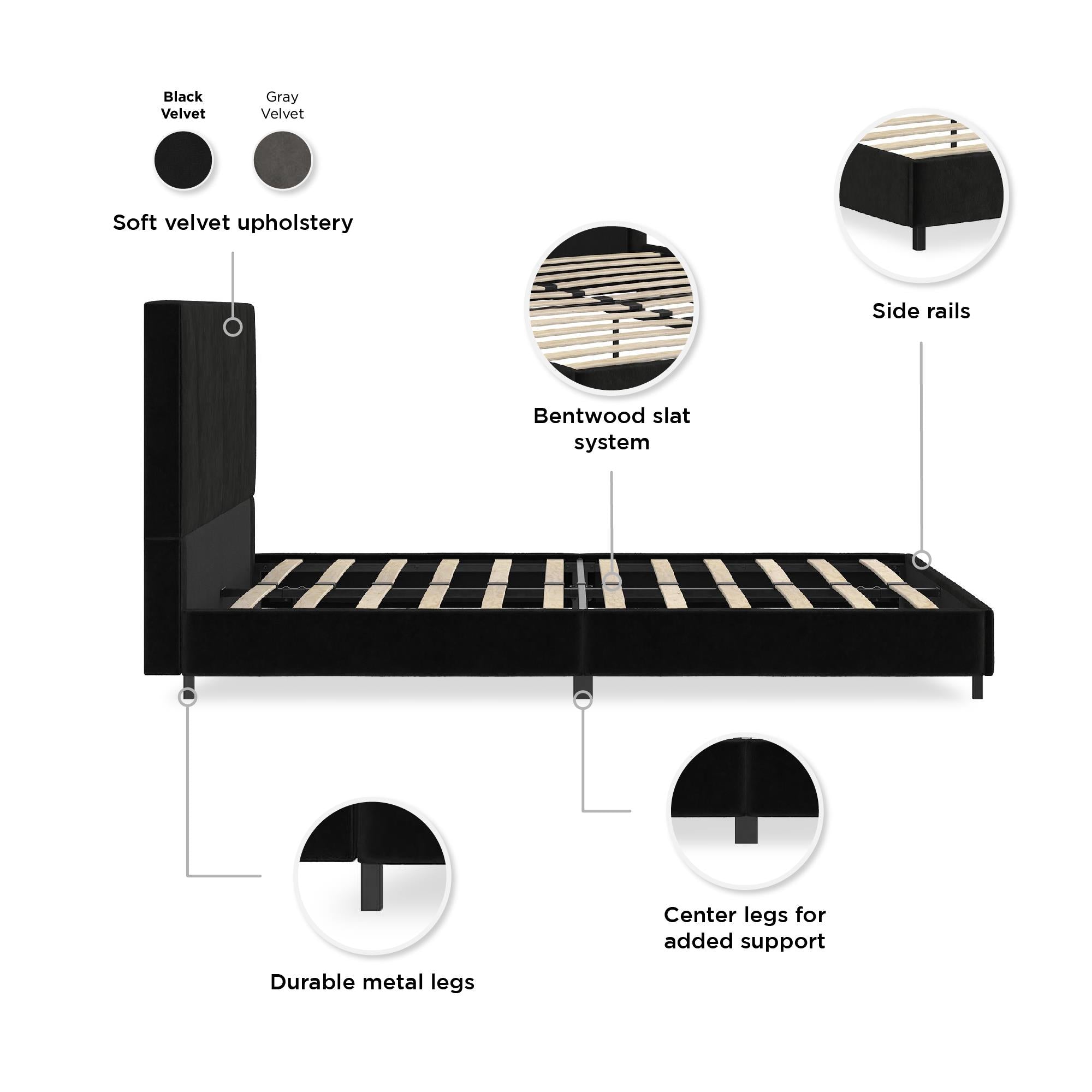 RealRooms Maverick Upholstered Bed - Black - Full