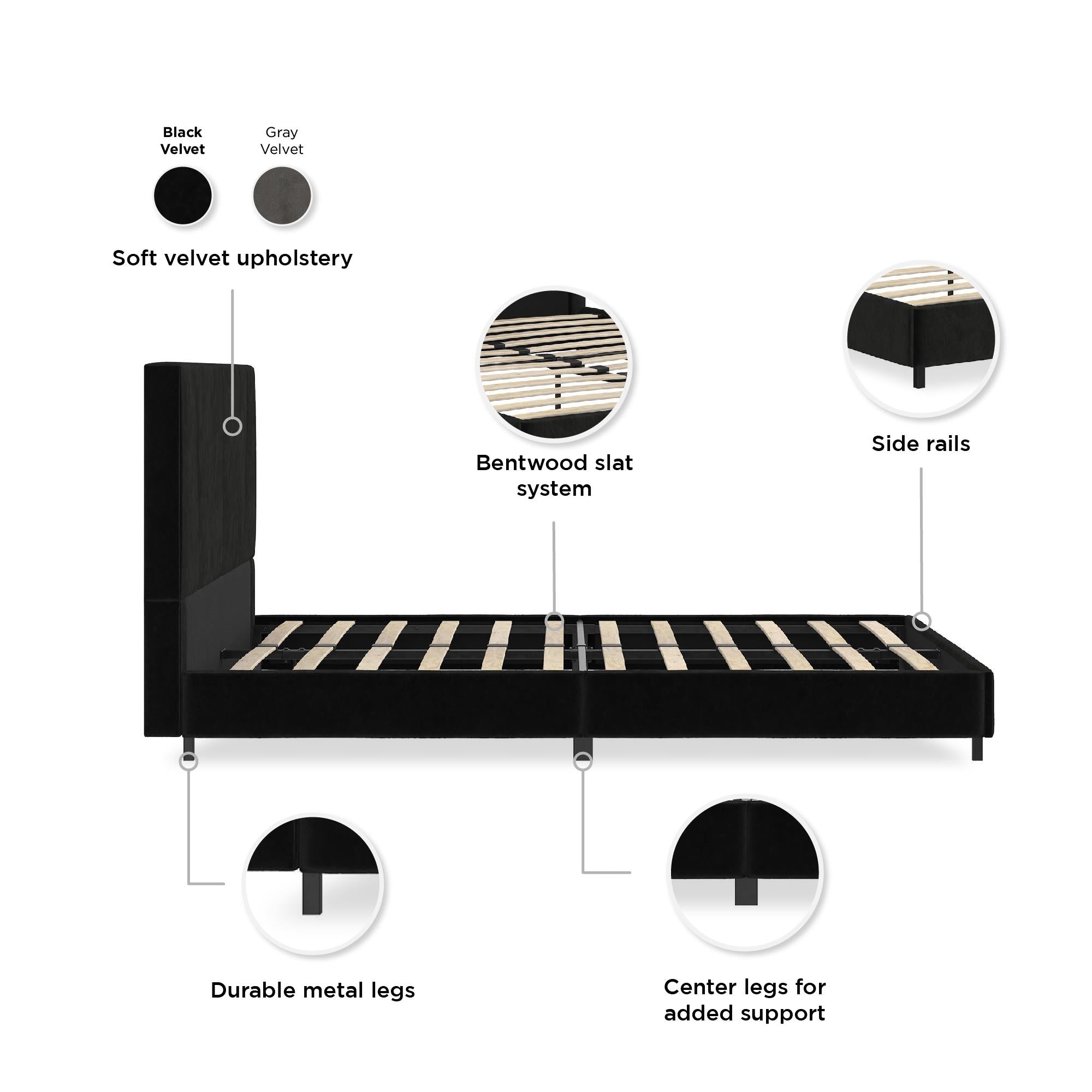 RealRooms Maverick Upholstered Bed - Black - Queen