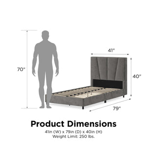 RealRooms Maverick Upholstered Bed - Gray - Twin