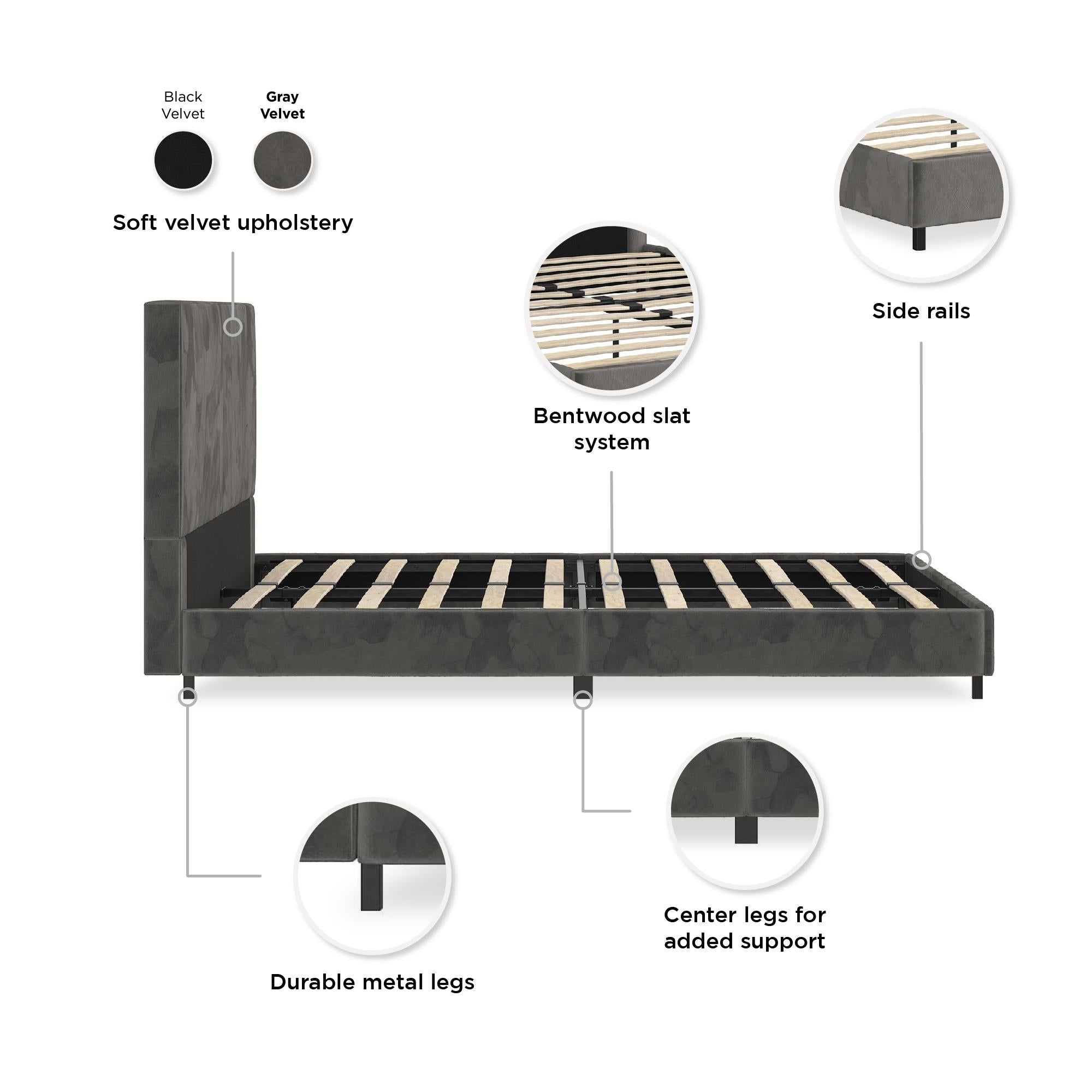 RealRooms Maverick Upholstered Bed - Gray - Full