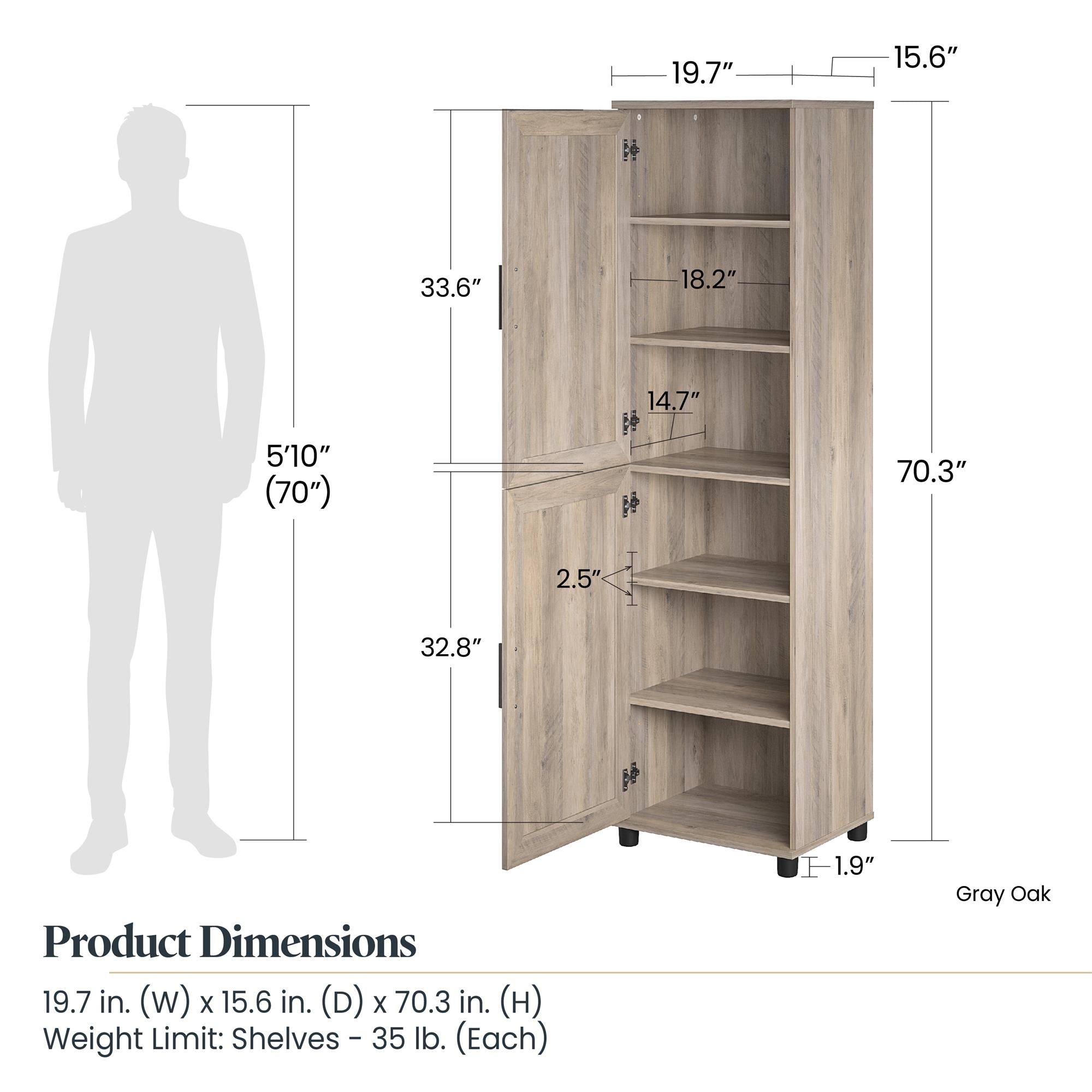 Systembuild Evolution Dwyer 2 Door Kitchen Pantry Cabinet - Gray Oak