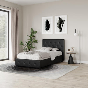 DHP Dakota Upholstered Bed Frame with Drawers - Black Faux Leather - Twin