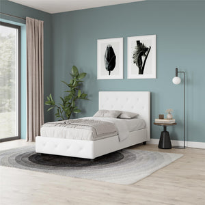 DHP Dakota Upholstered Bed Frame with Drawers - White Faux leather - Twin