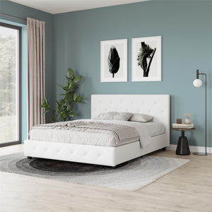 DHP Dakota Upholstered Bed Frame with Drawers - White Faux leather - Queen