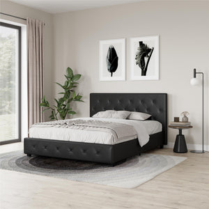 DHP Dakota Upholstered Bed Frame with Drawers - Black Faux Leather - Queen