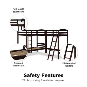 DHP Clearwater Wood Triple Bunk Bed - Espresso - Twin