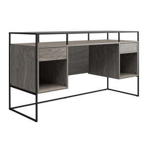 Ameriwood Home Camley Modern Desk with Fluted Glass Top, 2 Drawers and Storage - Gray Oak