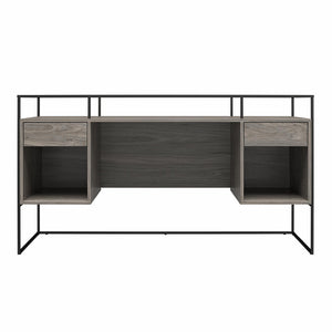 Ameriwood Home Camley Modern Desk with Fluted Glass Top, 2 Drawers and Storage - Gray Oak