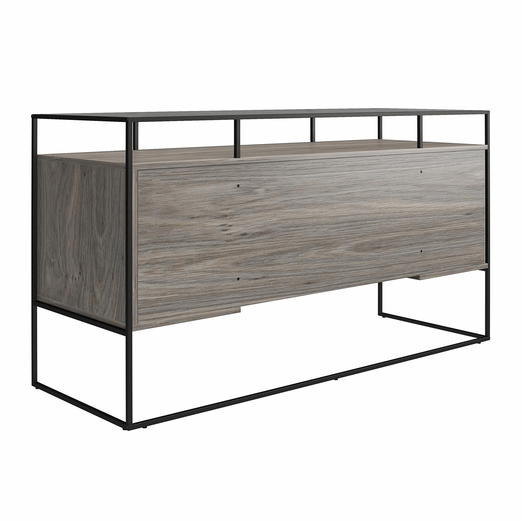 Ameriwood Home Camley Modern Desk with Fluted Glass Top, 2 Drawers and Storage - Gray Oak