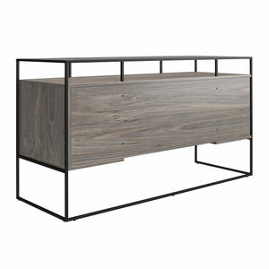 Ameriwood Home Camley Modern Desk with Fluted Glass Top, 2 Drawers and Storage - Gray Oak