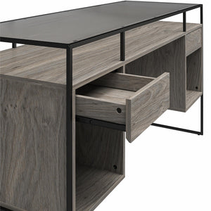 Ameriwood Home Camley Modern Desk with Fluted Glass Top, 2 Drawers and Storage - Gray Oak