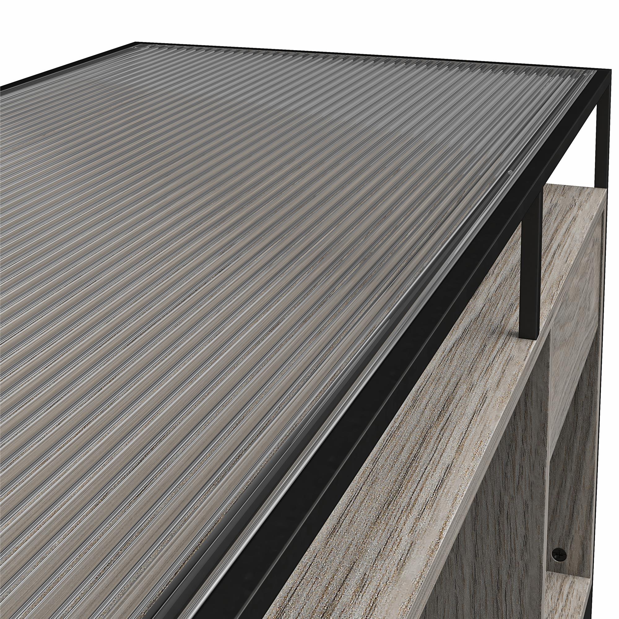 Ameriwood Home Camley Modern Desk with Fluted Glass Top, 2 Drawers and Storage - Gray Oak