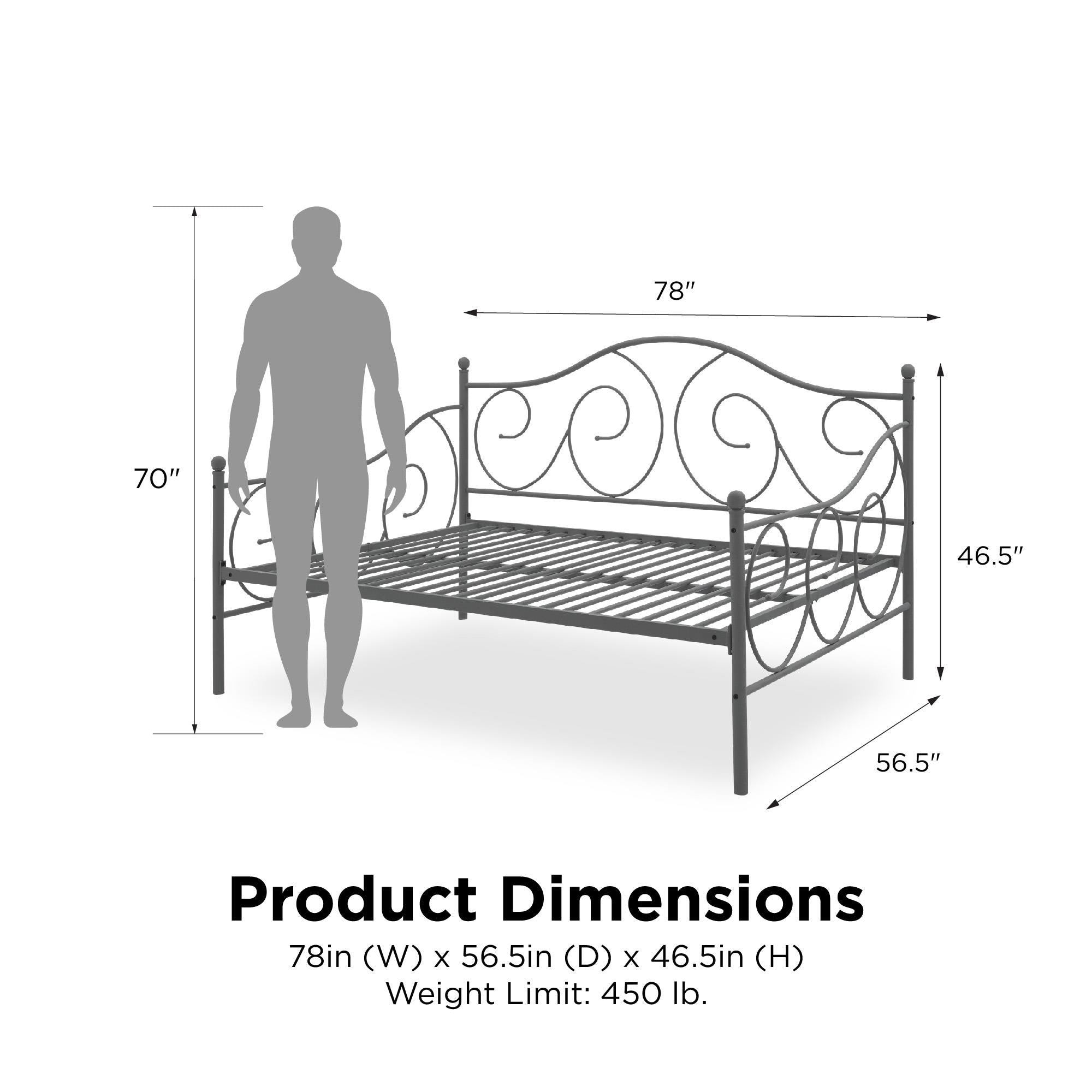 DHP Victoria Metal Daybed - Pewter - Full