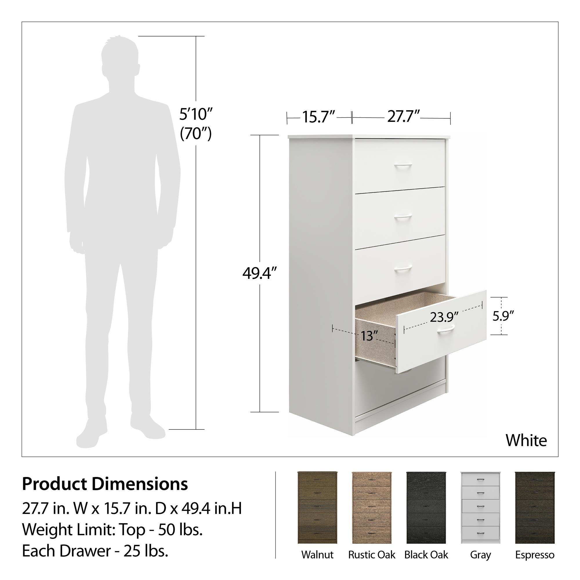 Ameriwood Home Emery 5 Drawer Dresser - Rustic Oak - 5 Drawer