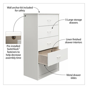Ameriwood Home Emery 5 Drawer Dresser - Black Oak - 5 Drawer