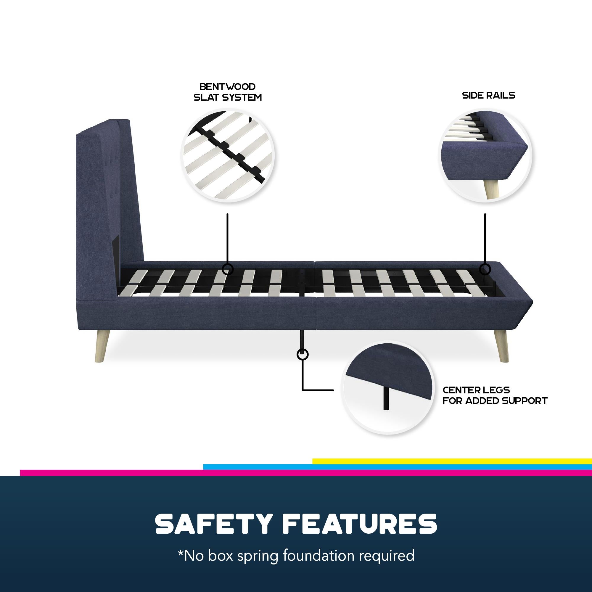 DHP Aliyah Upholstered Bed Frame - Blue - Twin