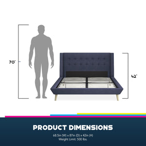 DHP Aliyah Upholstered Bed Frame - Blue - Queen