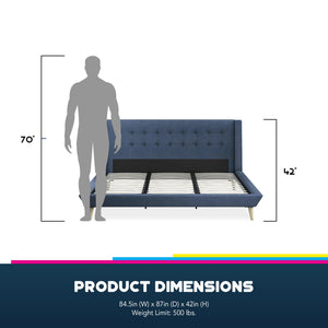 DHP Aliyah Upholstered Bed Frame - Blue - King